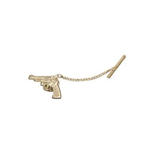 Vintage Gold Tone Gunlike Revolver tie tack with a Pin chain.